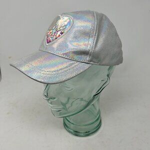 Place Hat OS Silver Holographic Heart Confetti Adjustable Snap Back Trucker